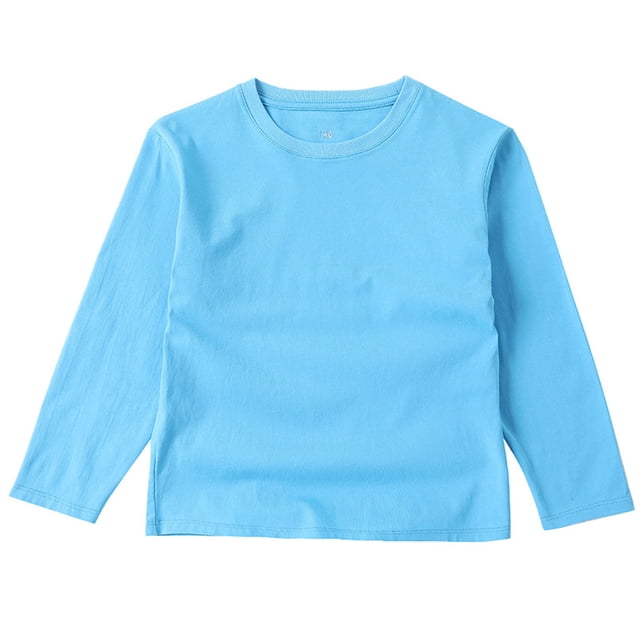 ZACPNCV T-Shirts à Manches Longues pour Filles, Col Rond pour Enfants, Hauts d'Automne et d'Hiver, T-Shirts Basiques, Bleu Pâle, 3-4 Ans