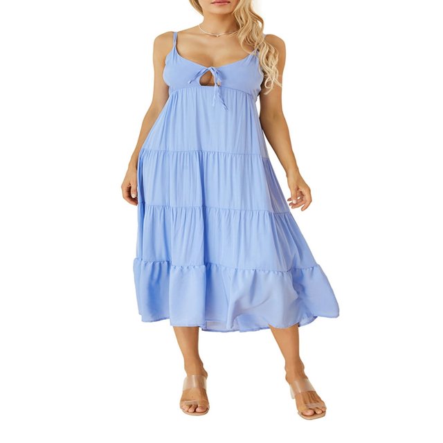 Solid Spaghetti Strap Midi Cami Dress for Women - Perfect for Parties and Beach