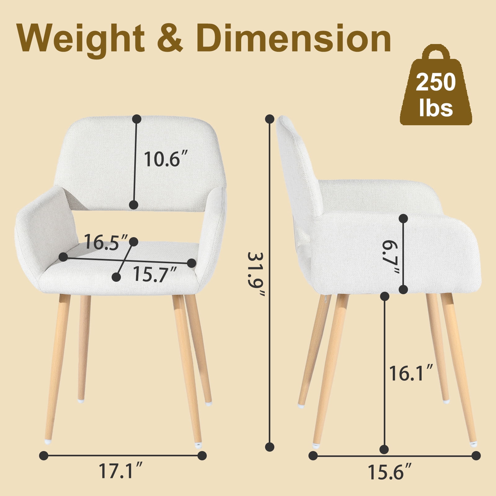 Homy Casa Lot de 2 chaises de salle à manger en tissu avec dossier creux et accoudoirs pour salle à manger en appartement