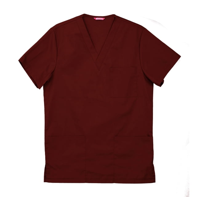 Haut de Sarrau pour Homme par TAILOR's, Couleur Bourgogne Unie, avec Encolure en V, Manches Courtes et Fentes Latérales pour la Mobilité. Comprend Deux Poches Inférieures à Empiècements et une Poche Poitrine pour le Rangement, Idéal pour un Usage en Milieu Médical.