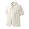 thumbnail image 1 of Chemise à Manches Courtes pour Homme, Haut Décontracté Uni en Polyester, Col Rabattable, Léger pour l'Été et le Printemps, Tenue Quotidienne, 1 of 8