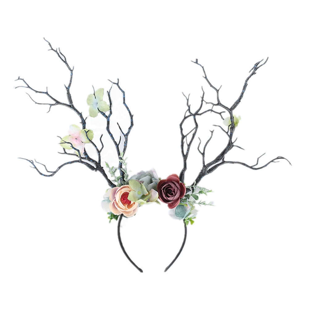Christmas Fairy Tale Flower Headband Retro Tree Branch Deer Ears Antler Hair Hoop
