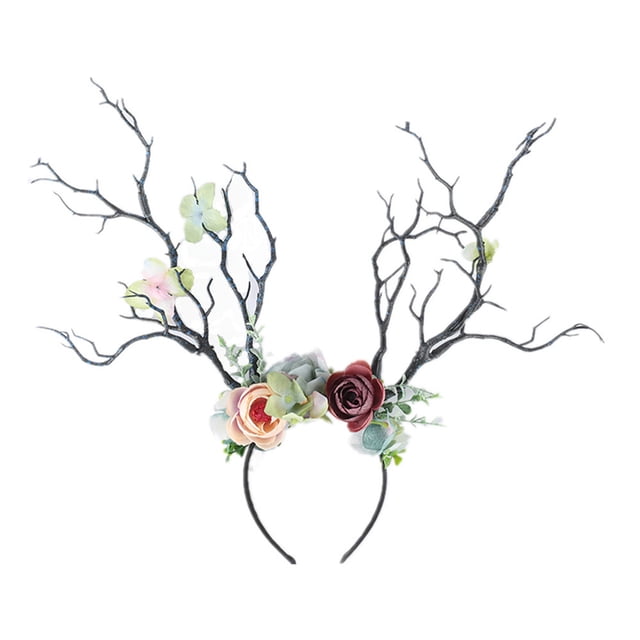 Christmas Fairy Tale Flower Headband Retro Tree Branch Deer Ears Antler Hair Hoop