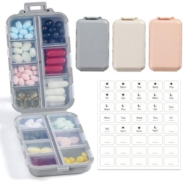 Temporary Container Label 3 Pack, 14 GRIDS Travel Pill Organizer Box with Labels - Travel ...