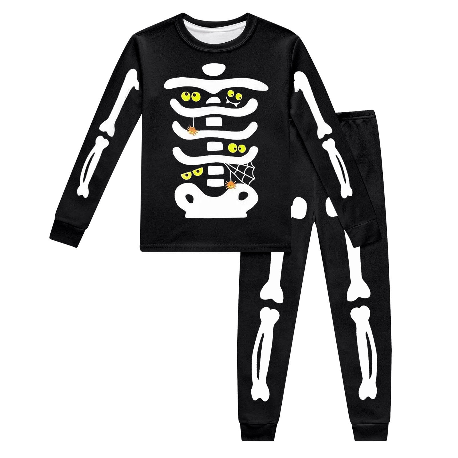 Gpoecd Boys Halloween Pajama Set Long Sleeve Round Neck Comfortable Sleepwear For Toddler Kids Age 2-8 Years Indoor Wear With Print Black,6-7 Years