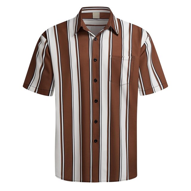 XDZJLR Men Shirts Casual Short Sleeve Button Down Striped Stylish Summer Beach Tee