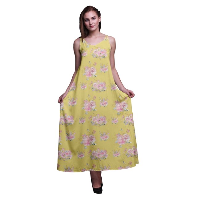 Bimba Robe Longue Maxi Imprimée à Bretelles Spaghetti Ajustables en Rayonne Florale pour Femmes Boho-TTTG
