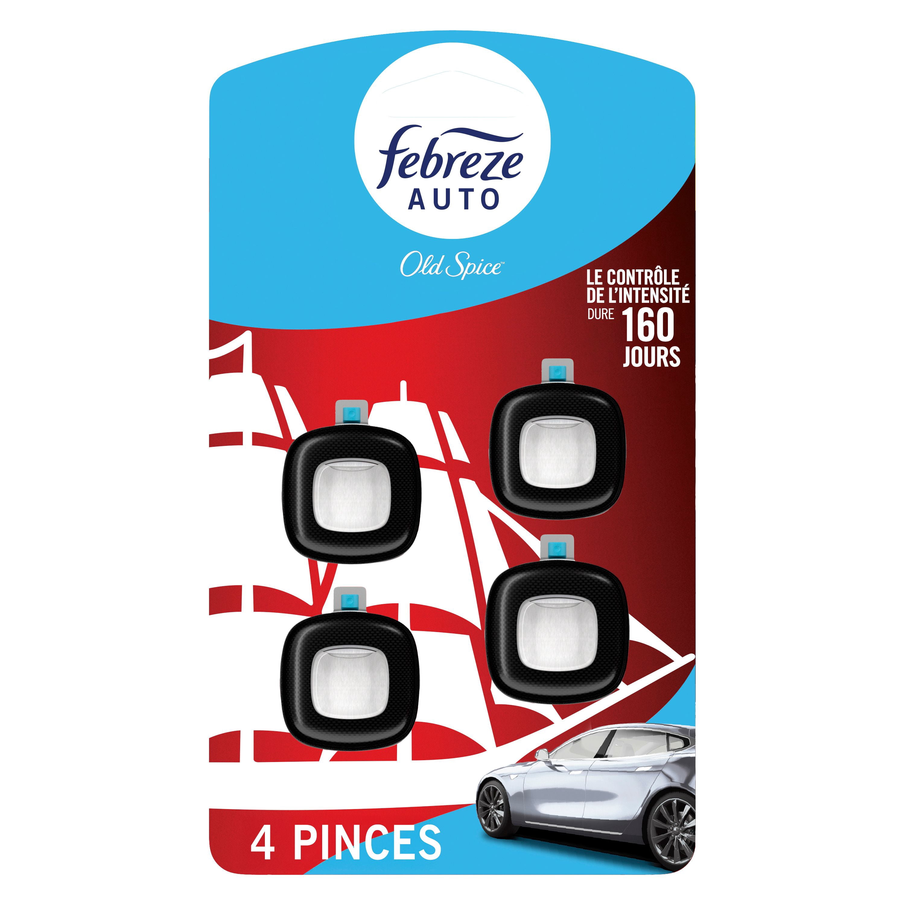 Febreze Odor-Fighting Auto Air Freshener, Vent Clip, Old Spice, 4ct
