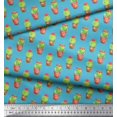 thumbnail image 2 of Soimoi Blue Heavy Satin Fabric Cactus With Conical Pot Tree Printed Fabric 1 Yard 54 Inch Wide, 2 of 5