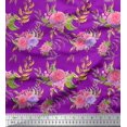 thumbnail image 1 of Soimoi Purple Rayon Fabric Leaves & Rose Floral Decor Fabric Printed Yard 42 Inch Wide, 1 of 5