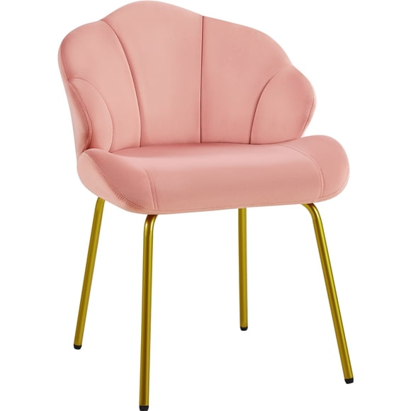 Yaheetech Velvet Accent Chair with Shell-Shaped Backrest and Gold Metal Legs, Pink