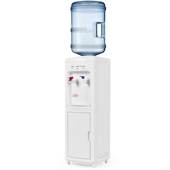 Gymax Distributeur d'Eau Chaude et Froide à Chargement par le Dessus de 5 Gallons avec Armoire de Rangement