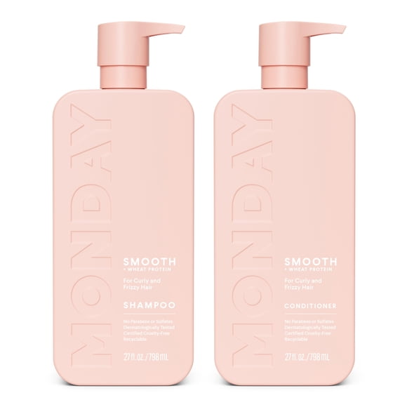 MONDAY HAIRCARE Smooth Shampoo + Conditioner Bathroom Set (2 Pack) 27oz Each for Frizzy, Coarse, and Curly Hair, Made from Coconut Oil, Shea Butter, & Vitamin E, 100% Recyclable Bottle