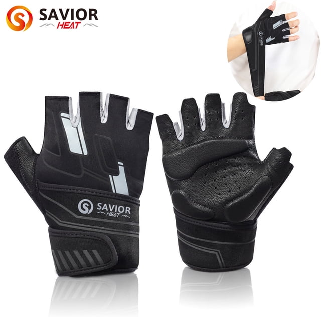 Savior Heat Gants de Levage Antidérapants avec Sangle de Poignet Réglable Noir, Taille p-2TG