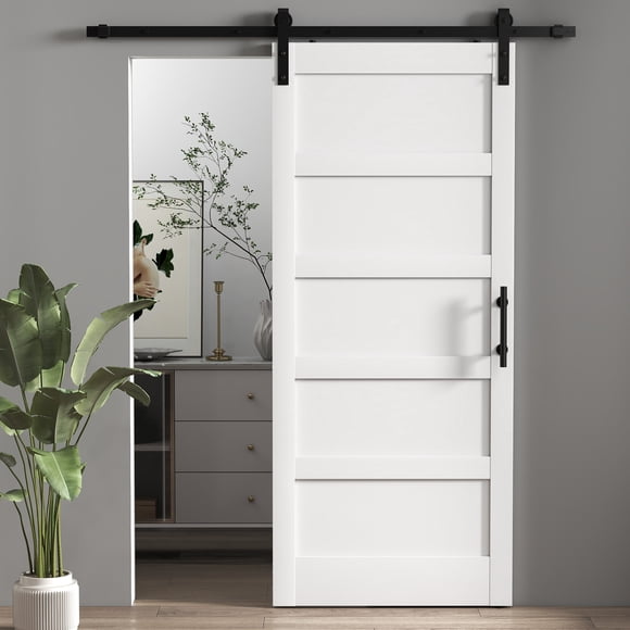 HOMCOM Sliding Barn Door with Hardware Kit, Shaker Sliding Door, White