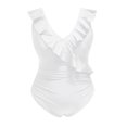thumbnail image 5 of ylioge Womens One-Piece Swimsuits Tankini Ruffle Sleeveless V Neck Bathing Suits Ladies Trendy Solid Color Pleated Built in Bra Swimsuit, 5 of 5