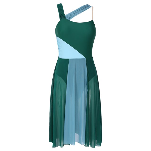 RUNQHUI Robe Justaucorps Sans Manches en Maille à Blocs de Couleur pour Danse Lyrique Contemporaine Moderne pour Femmes Vert P
