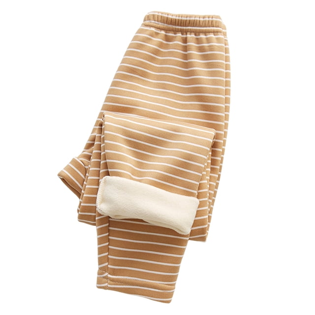 MIASHUI Leggings pour Filles Enfants Doux Chauds Extensibles Pantalon Pleine Longueur à Rayures Collants à Enfiler, Brun, 10-11 Ans