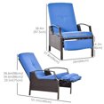 thumbnail image 3 of Outsunny Fauteuil Inclinable en Osier Canapé Mobilier de Patio Chaise d'Extérieur Rotin Siège Lounge Relax Jardin Fauteuil Réglable avec Coussin avec Repose-Pieds Rétractable Brun Foncé/bleu, 3 of 9