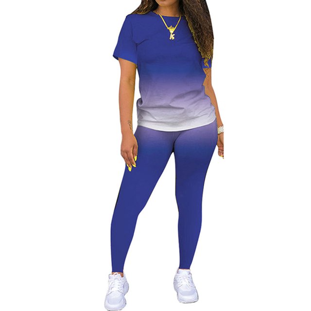Innerwin Survêtements Dégradé Ensemble de Jogging pour Femmes Col Rond Skinny Deux Pièces Bleu 4TG
