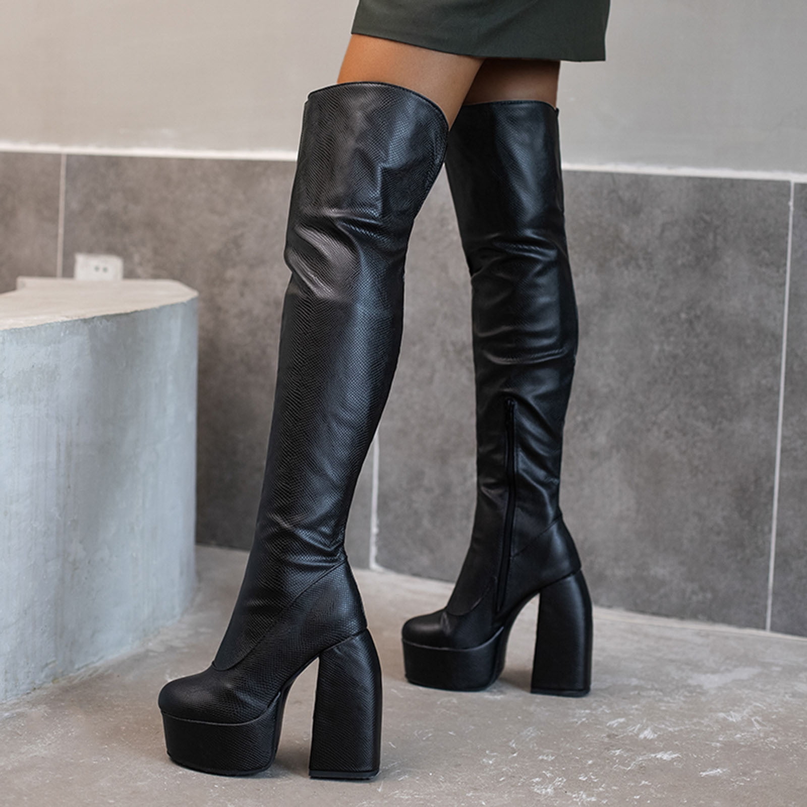 Cameland Patchwork Serpentine Platform Ultra High Heel Winter Ladies Over The Knee Boots