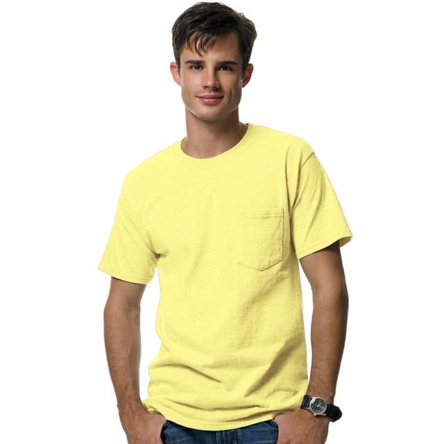Hanes Beefy-T Men`s Pocket T-Shirt, 3XL, Yellow