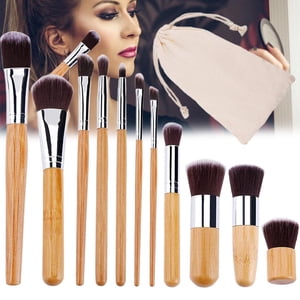 Brosse de maquillage Bamboo naturel Brosses de maquillage Set crème en poudre douce Cosmétiques Brosses Kit