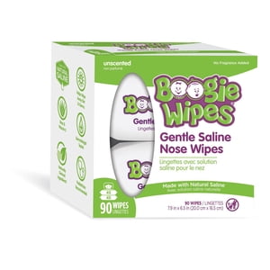 Boogie Wipes Gentle Saline Nose Wipes for stuffy noses - Unscented, 90 Count
