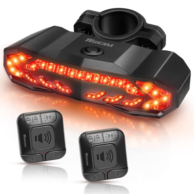 WSDCAM Smart Bike Tail Light Alarm Horn with 2 Remotes, Rechargeable Waterproof Bike Horn Alarm Rear Bike Brake Light Turn Signals Bicycle Tail Light