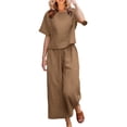 thumbnail image 2 of Tenues d'Été en Coton et Lin 2 Pcs pour Femmes, Ensembles 2 Pcs en Coton et Lin pour Femmes avec Hauts Courts à Bretelles et Pantalons à Jambes Larges, Tenues Décontractées Amples Unies à Col Rond et Manches Courtes, 2 of 6