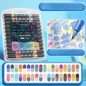 Yrmaups Stylos de marquage à glitter pour l'étude, Stylo à deux couleurs à haute luminosité, marqueurs fluorescents à perle pour les études, projets d'art, prise de notes, bureau intérieur