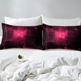 thumbnail image 4 of Abstract King Comforter Set, 3D Stereoscopic Geometric Grid Square Bedding for Kids Boys Bedroom Decor, Modern Geometry Plaid Neon Light Bedding Comforters & Sets, Fuchsia & Black, 4 of 5
