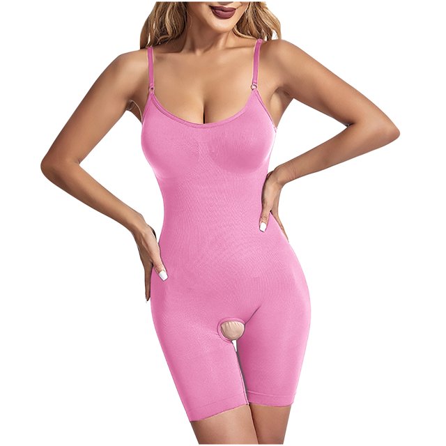 Dealovy Bodysuits for Women Low Cut Slim Fitted Solid Color Shapewear Spaghetti Strap Sleeveless Basic Jumpsuits