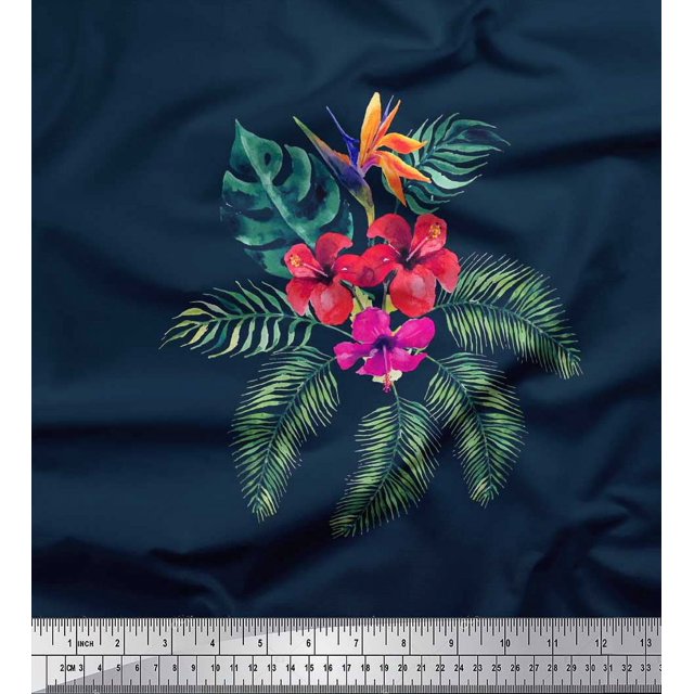 Soimoi Poly Georgette Fabric Floral & Leaves Tropical Print Fabric by Yard 52 Inch Wide