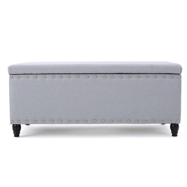 Aurla Contemporary Fabric Storage Ottoman, Light Gray