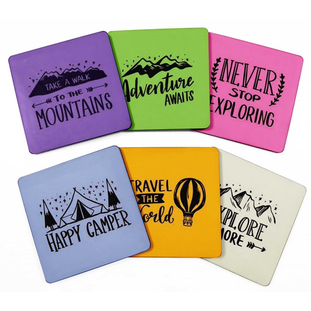 Inkdotpot Set of 6 Drink Coasters DecorativeNon,SlipCork Base4-inch Square PrintedCoastersEasy Clean- Travel