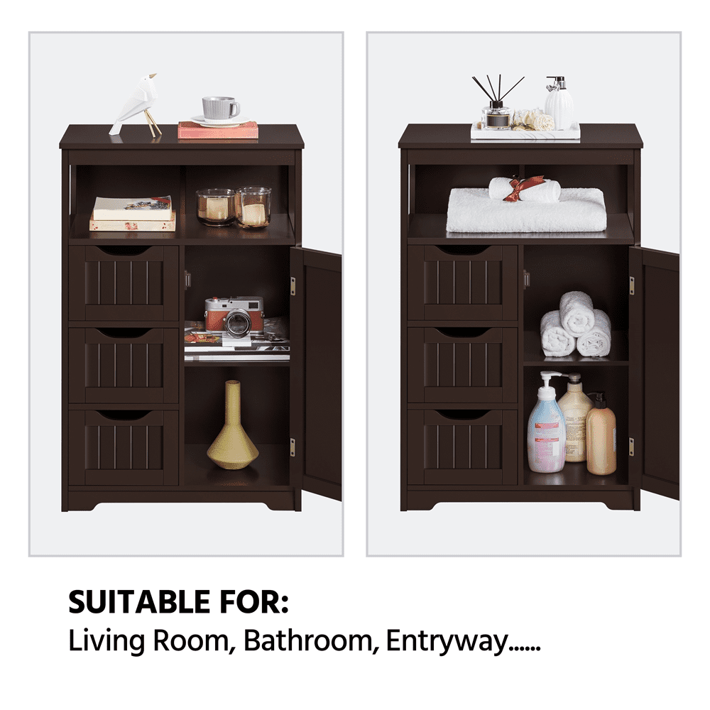 FullFurnique Armoire de Salle de Bains avec 1 Porte et 3 Tiroirs, Espresso