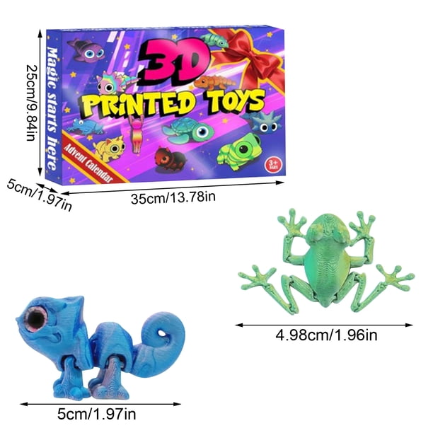 Calendrier de Noël imprimé 3D – Compte à rebours de l'Avent de 24 jours avec figurines d'animaux mobiles communes | Décoration de vacances pour et adolescents
