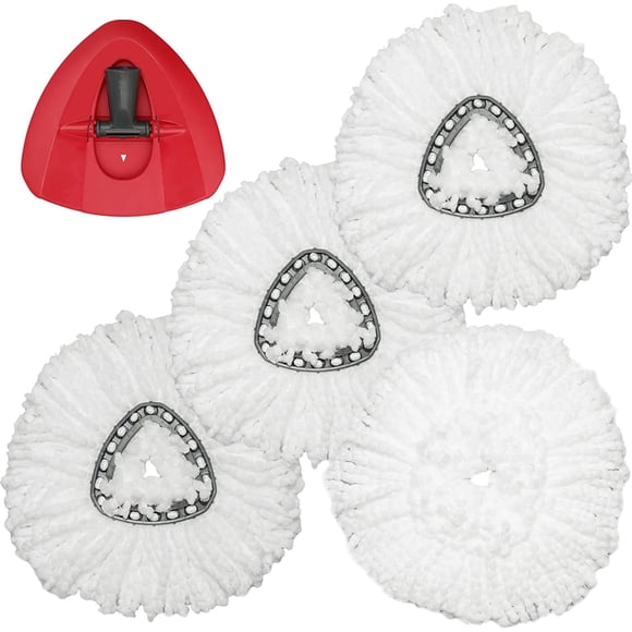 SURJDE Spin Mop Replacement Head-4 Pack EasyWring Mop Refills with Base Compatible with Vileda Triangle Spin Mop, Microfiber Mop Replace Head Easy Cleaning Floor Head Mop for Floor Cleaning