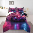 thumbnail image 2 of Sports Car Toddler Comforter Set Racing Sports Bedding Set,Purple Neon Light Geometric Down Comforter for Kids Teens Men Extreme Sport Automobile Bed Set, 2 of 7