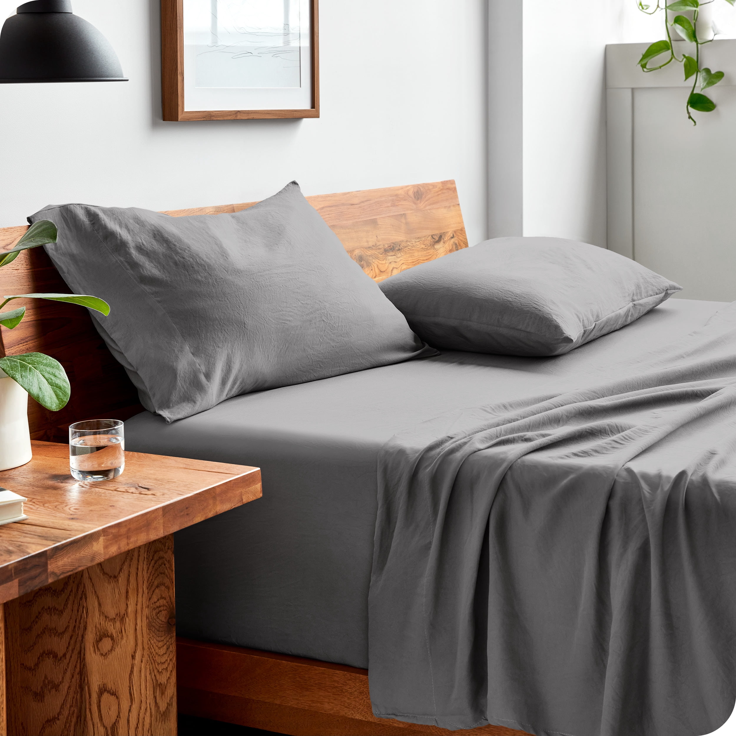 Bare Home Washed Sheet Set - Premium 1800 Collection - Deep Pocket - 4 Piece - Full, Frost Gray