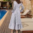 thumbnail image 4 of Ovzne Robes Grande Taille pour Femmes aux Formes Robe Mode Femmes Imprimé Floral Col Rond à Lacets Boutonnage Manches Longues Fermeture à Glissière à Lacets Robe à Taille Rétractable Robe de Printemps à Manches Longues Imprimée, 4 of 6
