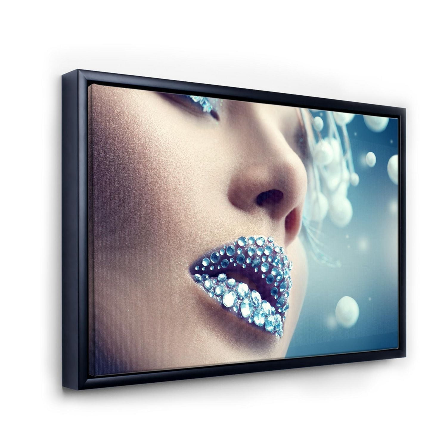 Designart Close-Up Of Gems On Woman Lips FLOAT FRAME WALL ART