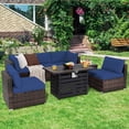 thumbnail image 3 of Gymax 7PCS Patio Rattan Furniture Set 42'' Fire Pit Table w/ Cover Cushioned Navy, 3 of 10