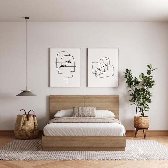 Nexera Milano Queen Platform Bed with Headboard, Brown Oak