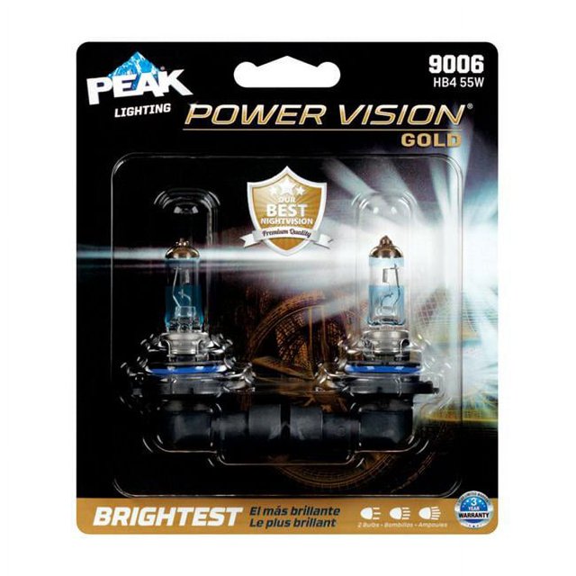 PEAK Lighting Power Vision Gold 9006 HB4 55W Brightest White Headlight Bulbs