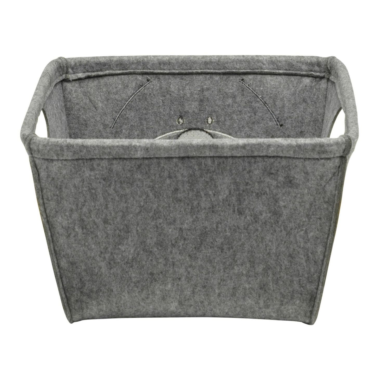 Felt Construction Storage Basket with Smiling Bear Face Patch