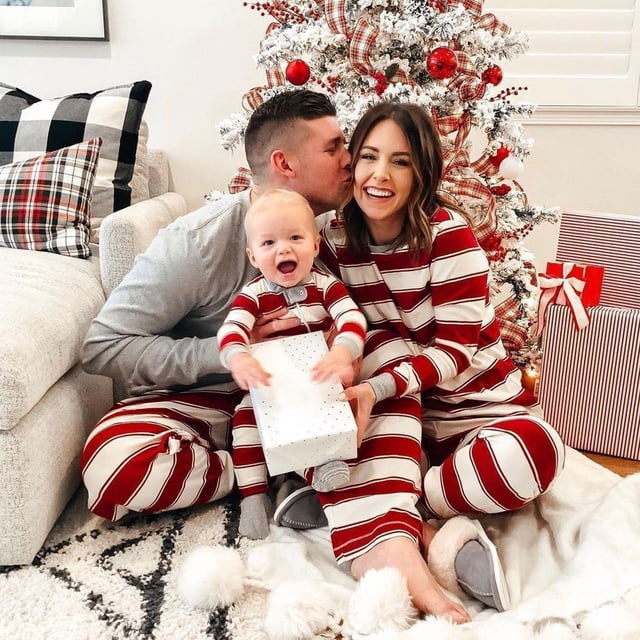 Pyjamas de Noël Assortis pour la Famille, Pyjamas de Noël pour Femmes, Hommes, Enfants, Vêtements de Nuit Rayés, Manches Longues, Ensemble de Pyjamas Assortis pour la Famille, Pyjamas de Noël Col Rond, Taille : TG