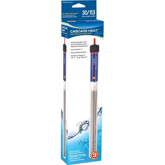 PENN-PLAX Chauffage d'aquarium à chaleur en cascade – Entièrement submersible – Idéal pour les aquariums d'eau douce et d'eau salée – 11" de longueur – 150 watts