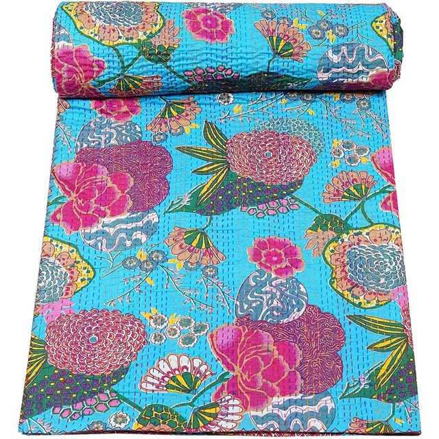 ColorFull House Indian handmade Cotton kantha Quilt , Dotted Print Kantha Gudri Size ( King 108" x 108" )